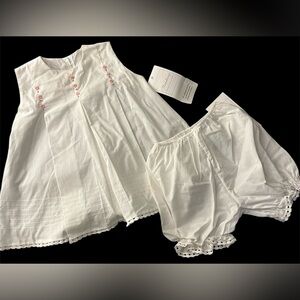 Vintage Strasburg Girls Pintuck Dress Gown And Bloomers Set White Embroidered 2T